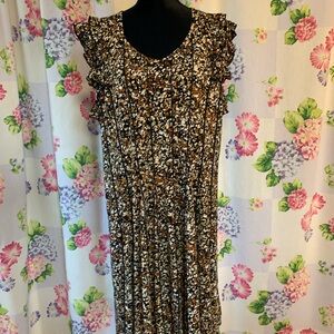Cato Tan Abstract Camo Print Ruffle Short Sleeve Dress